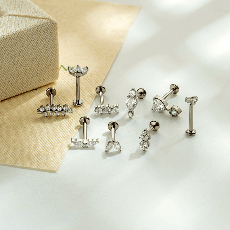 Simple Series  Heart Leaf Titanium Alloy   Gold Color  Zircon Women's Piercing Earrings Picture4