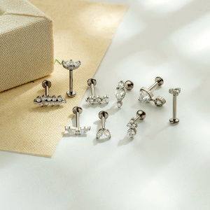 Simple Series  Heart Leaf Titanium Alloy   Gold Color  Zircon Women's Piercing Earrings h5 Picture4