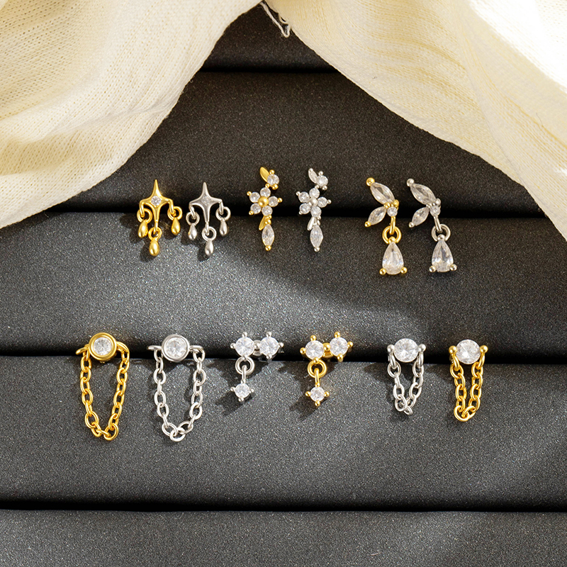 Simple Series Flower Copper   Gold Color  Zircon Women's Piercing Earrings Picture3