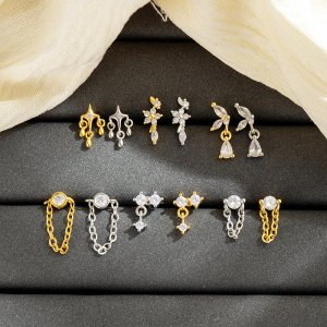 Simple Series Flower Copper   Gold Color  Zircon Women's Piercing Earrings h5 Picture3