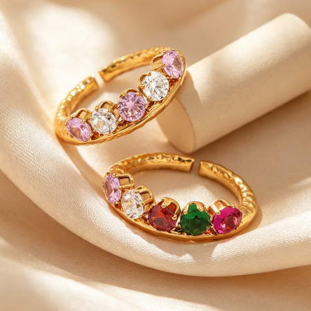 Simple Series Daily Irregular Shape Stainless Steel Waterproof Gold Color Zircon Gemstone Rings