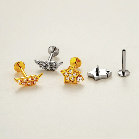 Simple Series  Heart Star Butterfly Stainless Steel Waterproof   Gold Color  Zircon Women's Piercing Earrings 2