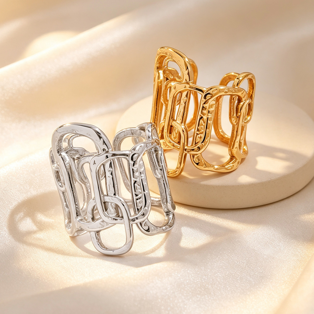 Simple Series Daily Irregular Shape Rectangle Stainless Steel Waterproof   Gold Color  Statement Rings Picture7