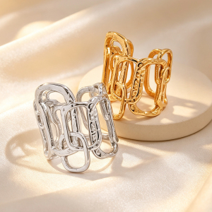 Simple Series Daily Irregular Shape Rectangle Stainless Steel Waterproof   Gold Color  Statement Rings h5 Picture7