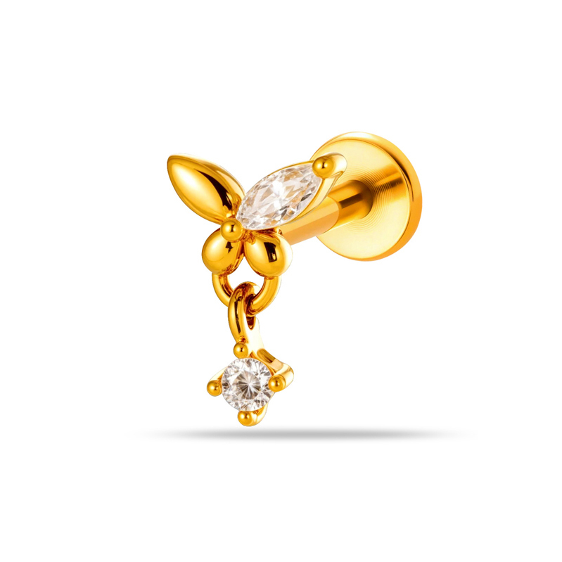 Simple Series  Heart Star Butterfly Stainless Steel Waterproof   Gold Color  Zircon Women's Piercing Earrings Picture2