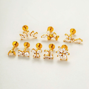 Simple Bow Knot Butterfly Stainless Steel Waterproof   Gold Color  Zircon Women's Piercing Earrings h5 Picture4