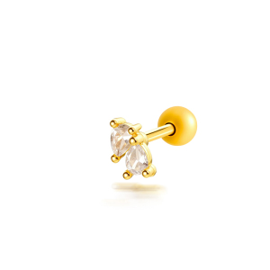 Simple Series Flower Moon Copper Gold Color Zircon Women's Piercing Earrings h5 Picture2