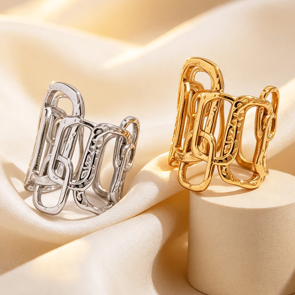 Simple Series Daily Irregular Shape Rectangle Stainless Steel Waterproof   Gold Color  Statement Rings Picture6