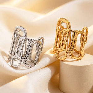 Simple Series Daily Irregular Shape Rectangle Stainless Steel Waterproof   Gold Color  Statement Rings h5 Picture6