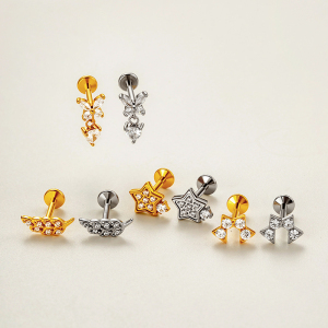 Simple Series  Heart Star Butterfly Stainless Steel Waterproof   Gold Color  Zircon Women's Piercing Earrings h5 Picture6