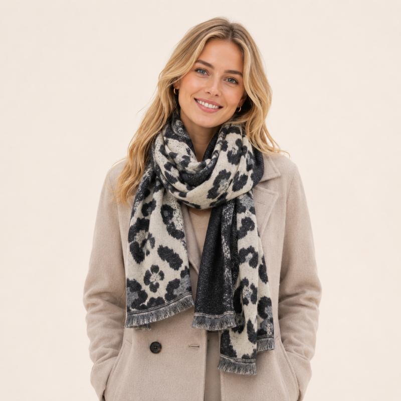 Simple Series Retro Leopard Print Tassel Polyester Winter Scarves h5Picture2