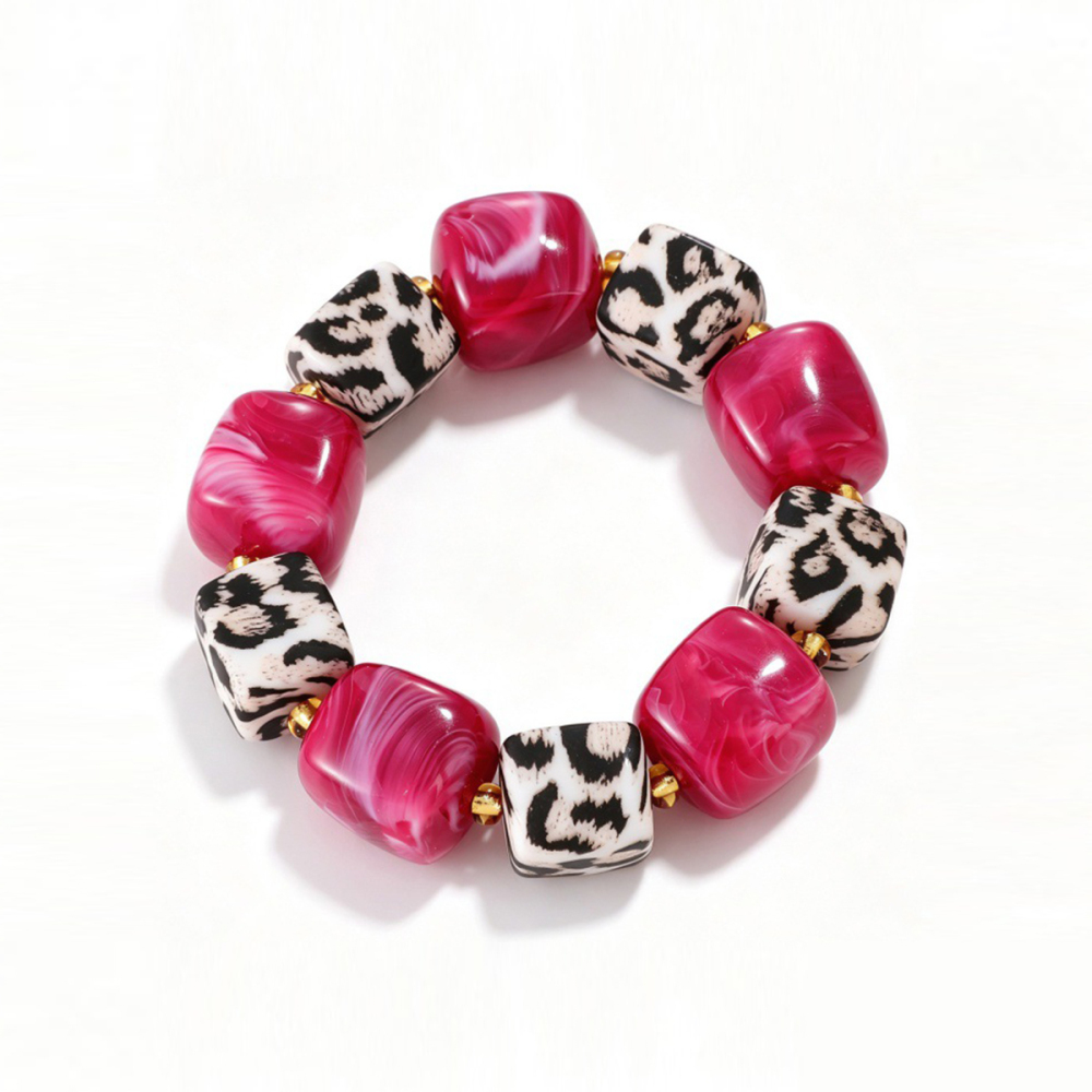 Retro Leopard Print Beads Resin Women's Beaded Bracelets Picture2