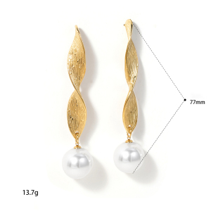Irregular Shape Stainless Steel Waterproof Gold Color Artificial Pearl Women's Drop Earrings h5 Picture4