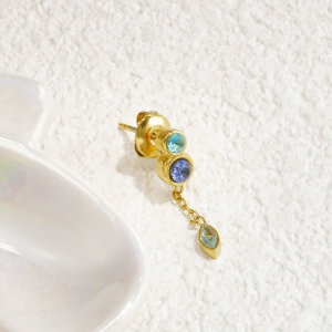 Single Droplet Stainless Steel Waterproof Gold Color Zircon Women's Drop Earring h5 Picture3