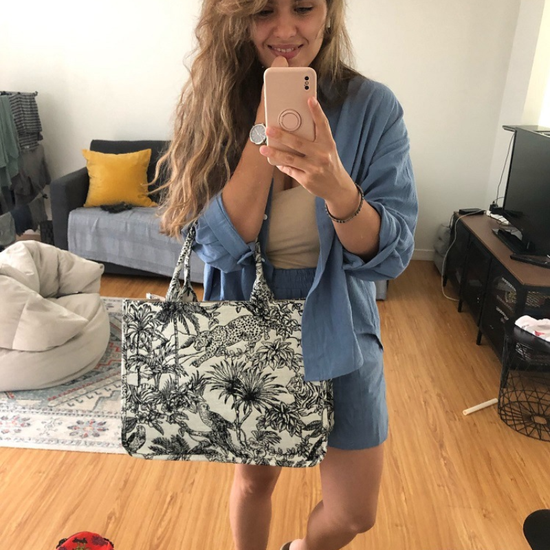 Casual Style Embroidered Animal Plant Canvas Women's Square Tote Bags h5Picture10
