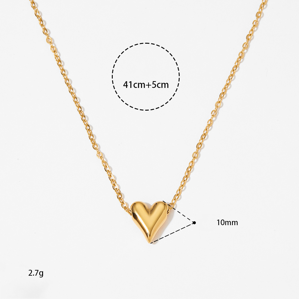 Simple Heart Stainless Steel Waterproof Gold Color Women's Pendant Necklaces h5Picture4