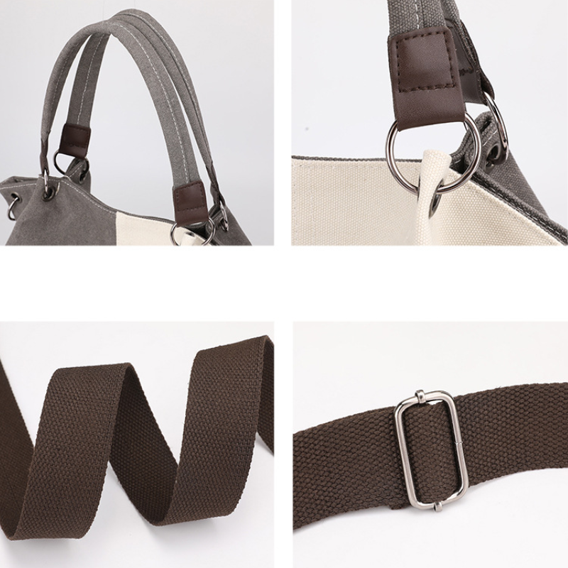 Casual Style Patchwork Patchwork Plaid Mixed Color Canvas Women's Square Shoulder Bags h5Picture5
