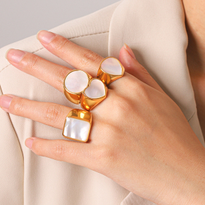 Simple Series Daily Heart Circle Rectangle Stainless Steel Waterproof   Gold Color  Shell Statement Rings h5 Picture6