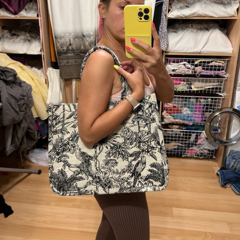 Casual Style Embroidered Animal Plant Canvas Women's Square Tote Bags h5Picture9