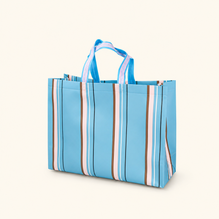 Casual Style Printed Stripe Mixed Color Woven PP Square Shopper Bags 2