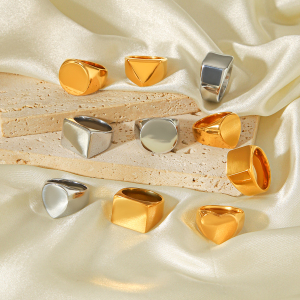 Simple Series Daily Heart Rectangle Stainless Steel Waterproof   Gold Color  Statement Rings h5 Picture7