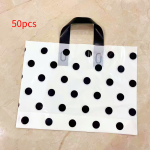 50Pcs Casual Style Printed Solid Color Polka Dots Plastic Square Shopper Bags h5 