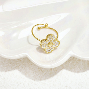 Flower Stainless Steel Waterproofgold Color Zircon Statement Rings h5 Picture3
