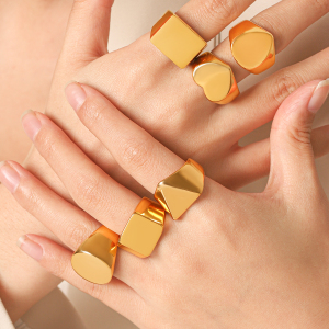Simple Series Daily Heart Rectangle Stainless Steel Waterproof   Gold Color  Statement Rings h5 Picture6