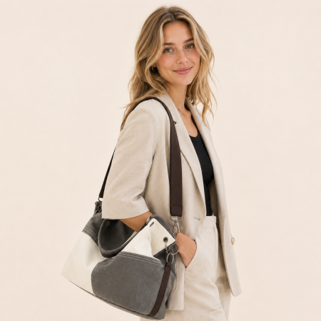 Casual Style Patchwork Patchwork Plaid Mixed Color Canvas Women's Square Shoulder Bags 2