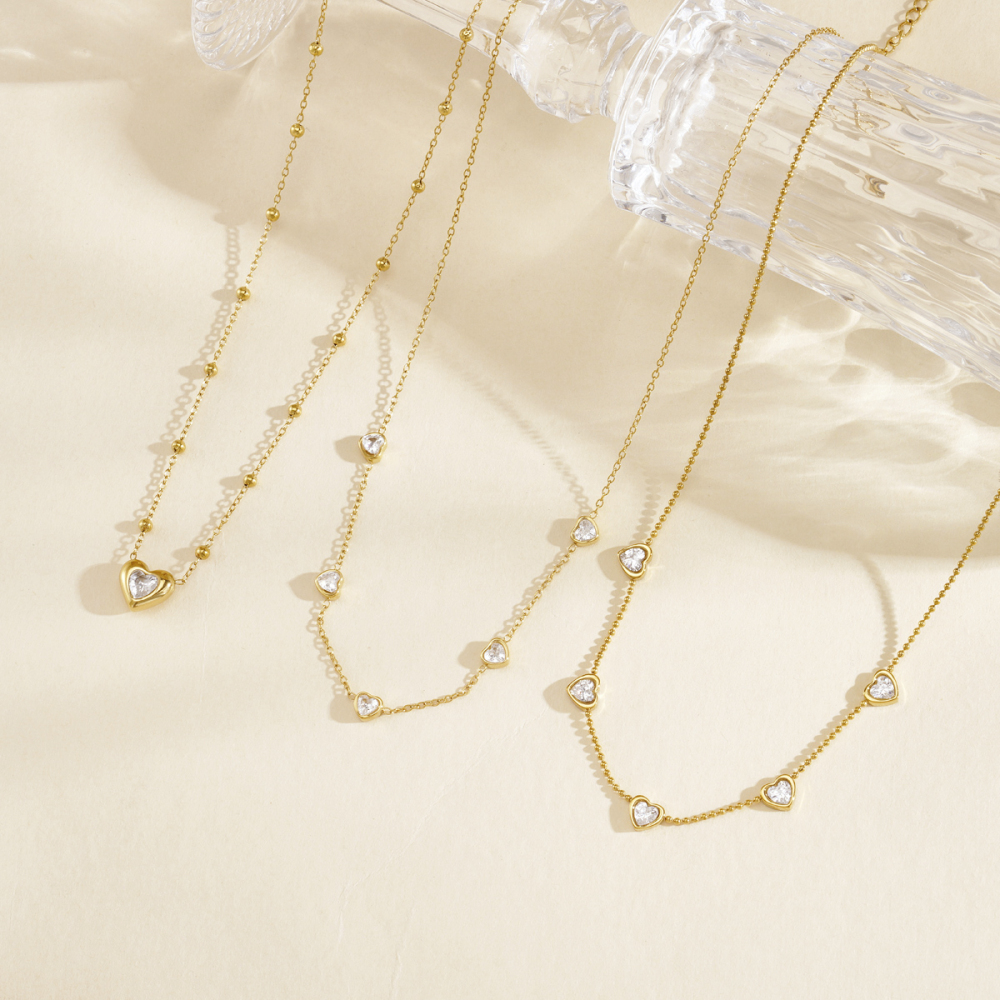 Heart Stainless Steel Waterproof Gold Color Zircon Women's Chain Necklaces Picture3