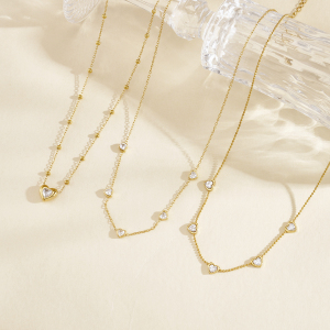 Heart Stainless Steel Waterproof Gold Color Zircon Women's Chain Necklaces h5 Picture3