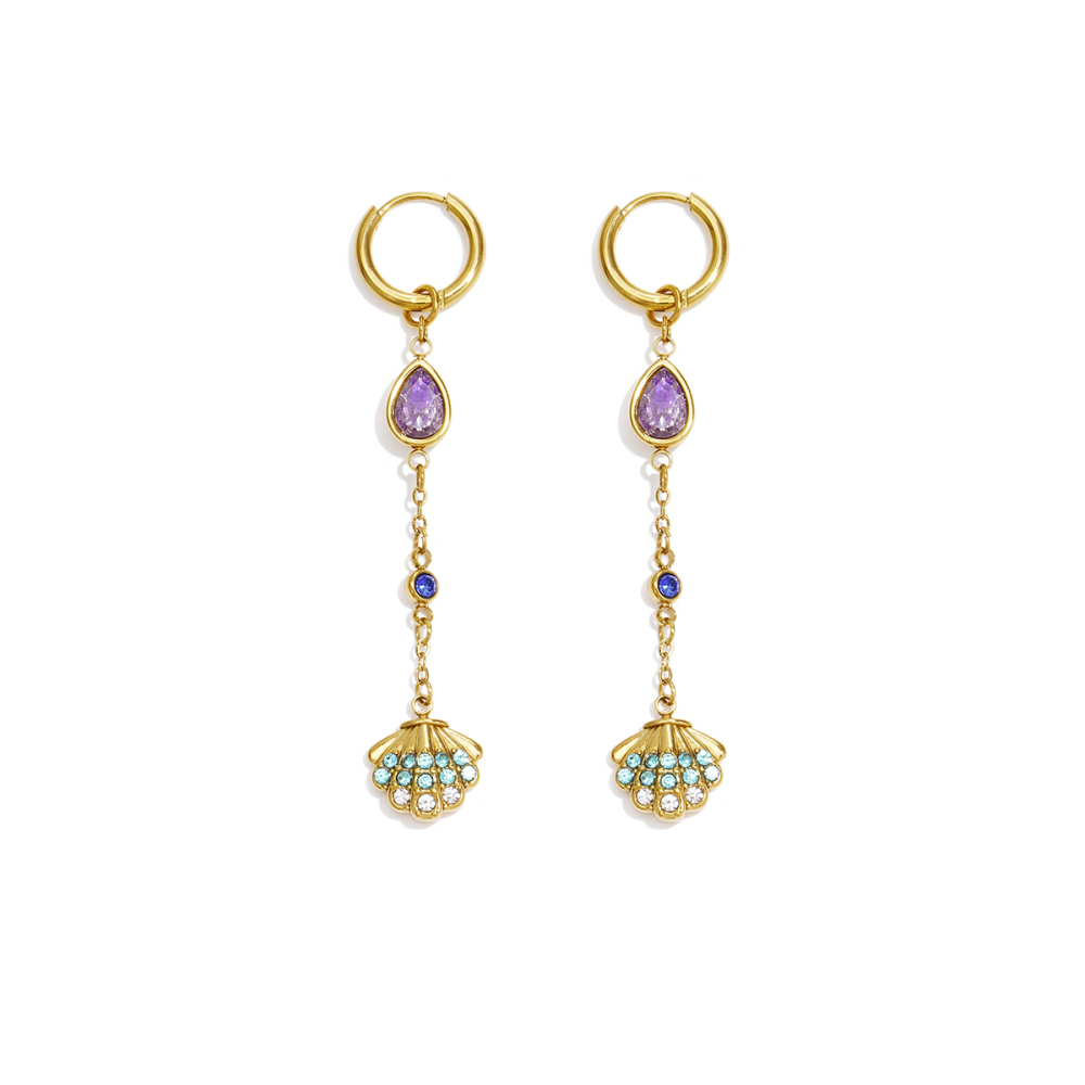 Droplet Shape Stainless Steel Waterproof Gold Color Zircon Women's Dangle Earrings Picture4