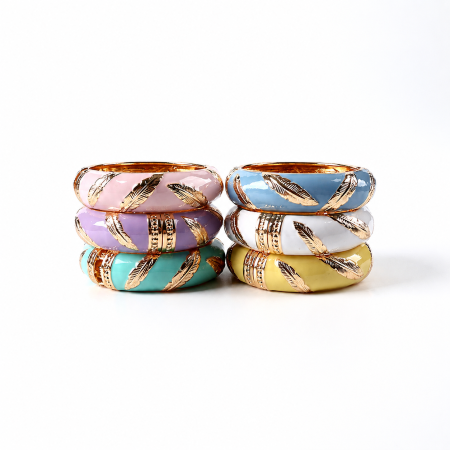 Classic Series Elegant Feather Dripping Enamel Alloy Gold Color  Women's Bangles