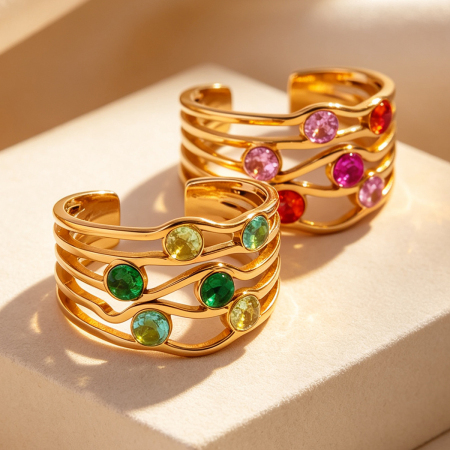 Simple Series Daily Irregular Shape Stainless Steel Waterproof Gold Color Zircon Statement Rings 2