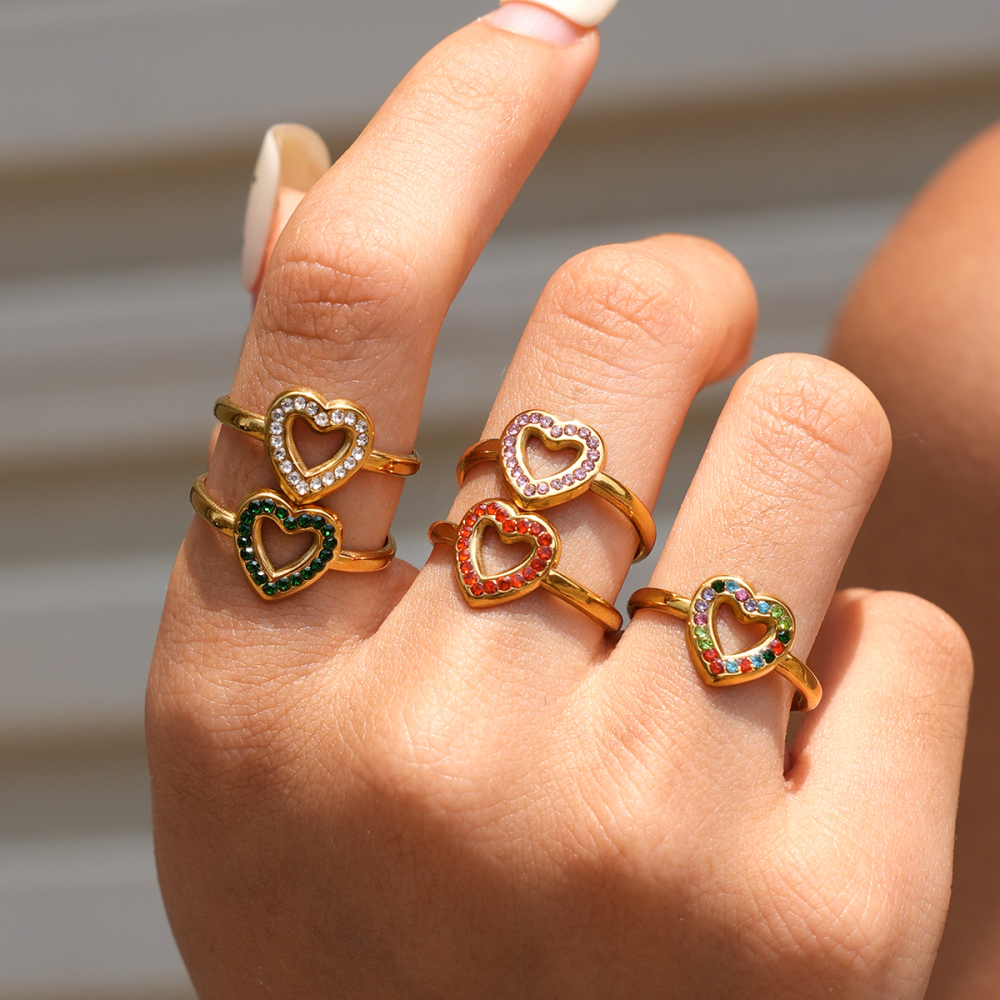 Simple Series Daily Heart Stainless Steel Waterproof Gold Color Statement Rings Picture3
