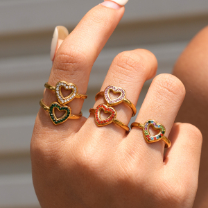 Simple Series Daily Heart Stainless Steel Waterproof Gold Color Statement Rings h5 Picture3