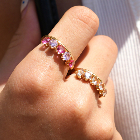 Stainless Steel Waterproof Gold Color Zircon Gemstone Rings