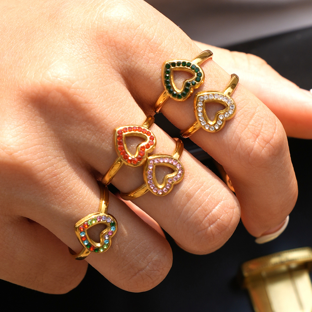 Simple Series Daily Heart Stainless Steel Waterproof Gold Color Statement Rings Picture5