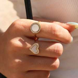 Simple Series Daily Heart Circle Stainless Steel Waterproof   Gold Color  Shell Statement Rings h5 Picture3