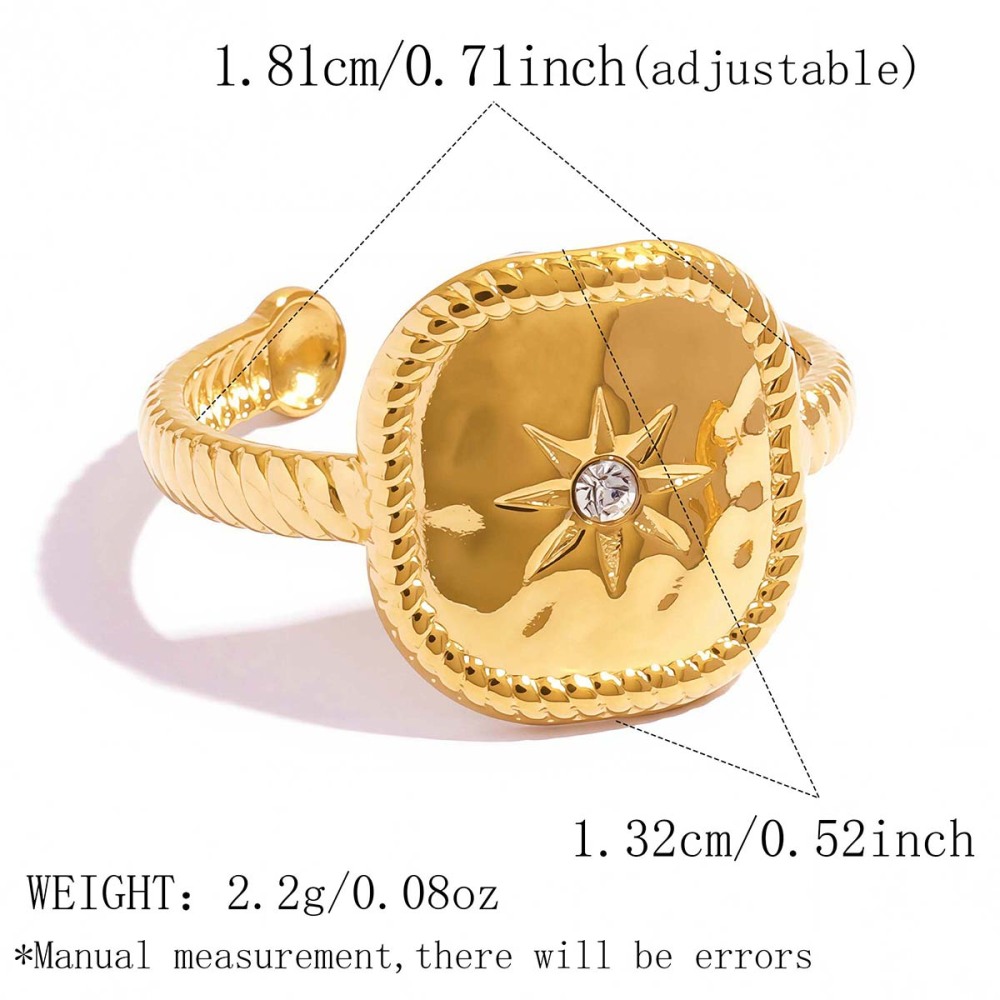 Simple Series Daily Irregular Shape Stainless Steel Waterproof   Gold Color  Zircon Statement Rings 
