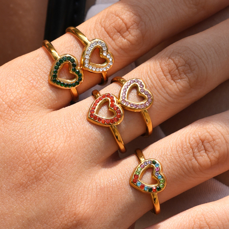 Simple Series Daily Heart Stainless Steel Waterproof Gold Color Statement Rings