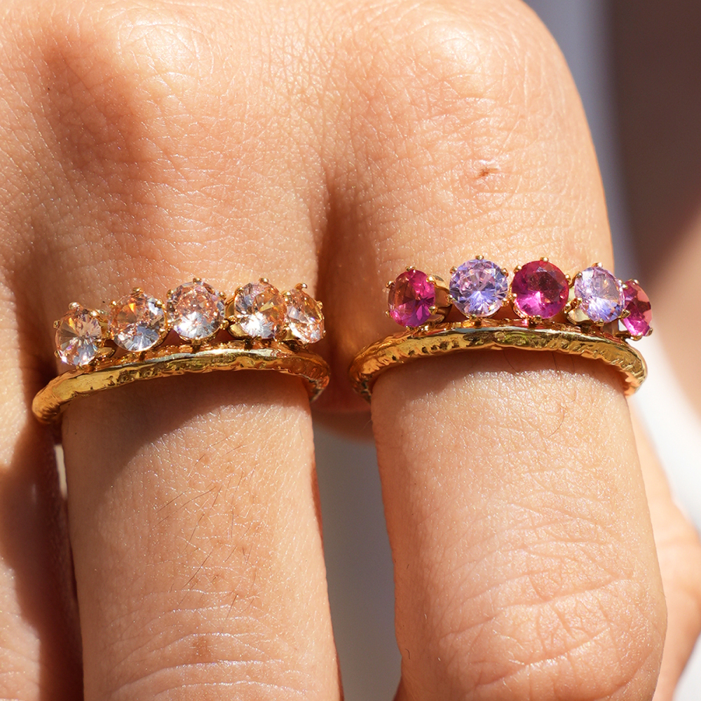 Stainless Steel Waterproof Gold Color Zircon Gemstone Rings Picture2