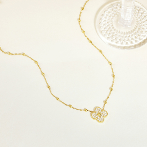 Flower Stainless Steel Waterproof Gold Color Zircon Women's Pendant Necklaces h5 Picture3