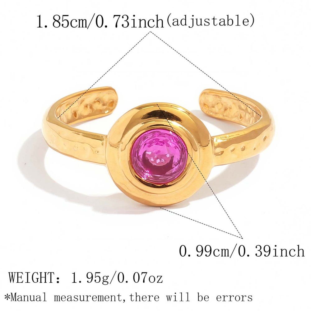 Circle Stainless Steel Waterproof Gold Color Zircon Gemstone Rings 