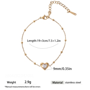 Heart Stainless Steel Waterproof Gold Color Zircon Women's Charm Bracelets h5