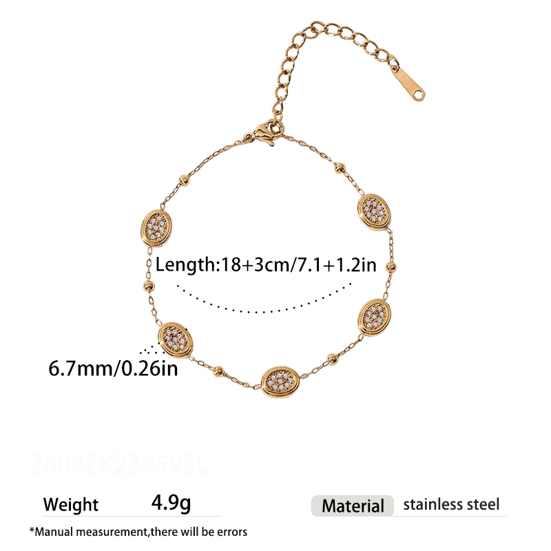 Geometric Shape Stainless Steel Waterproof Gold Color Zircon Women's Chain Bracelets 