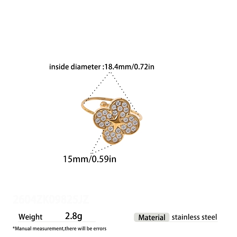Flower Stainless Steel Waterproofgold Color Zircon Statement Rings 