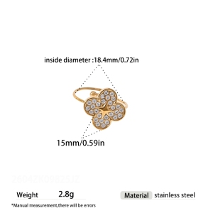 Flower Stainless Steel Waterproofgold Color Zircon Statement Rings h5 