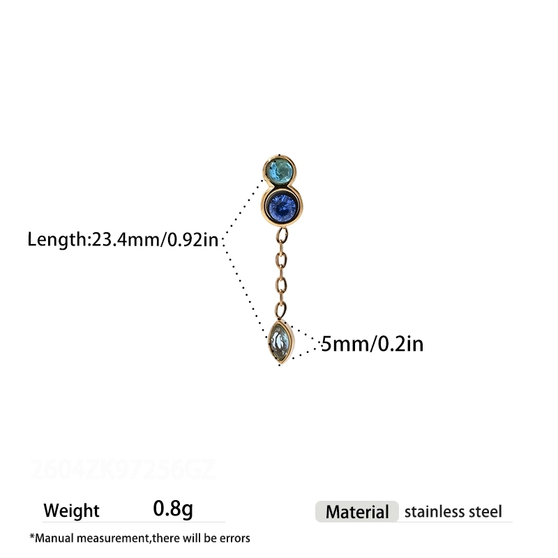 Single Droplet Stainless Steel Waterproof Gold Color Zircon Women's Drop Earring 