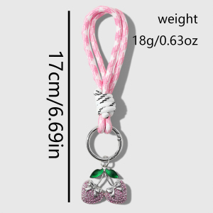Luxurious Series Sweet Bow Knot Polka Dots Cherry Alloy Rhinestone Keychain h5 Picture2